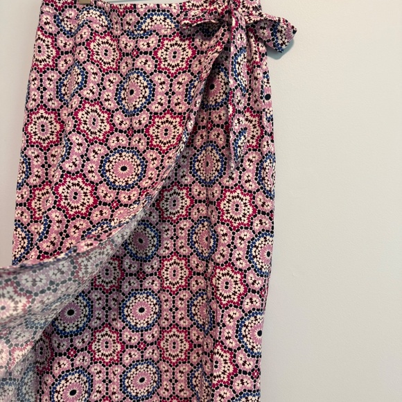 Loft Mosaic Midi Wrap Skirt Linen Blend Size 14 - Picture 3 of 8